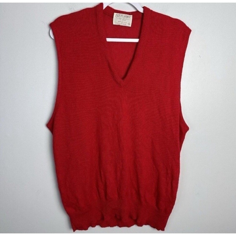 Vintage Lord Jeff Sz XL 100% Virgin Lambswool Red‎ Sweater Vest Made In USA